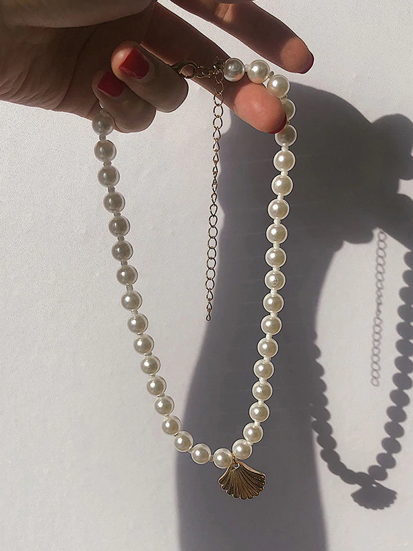 Simple Single-Layer Geometric Round Bead Scallop Necklace-Curvy-Faja