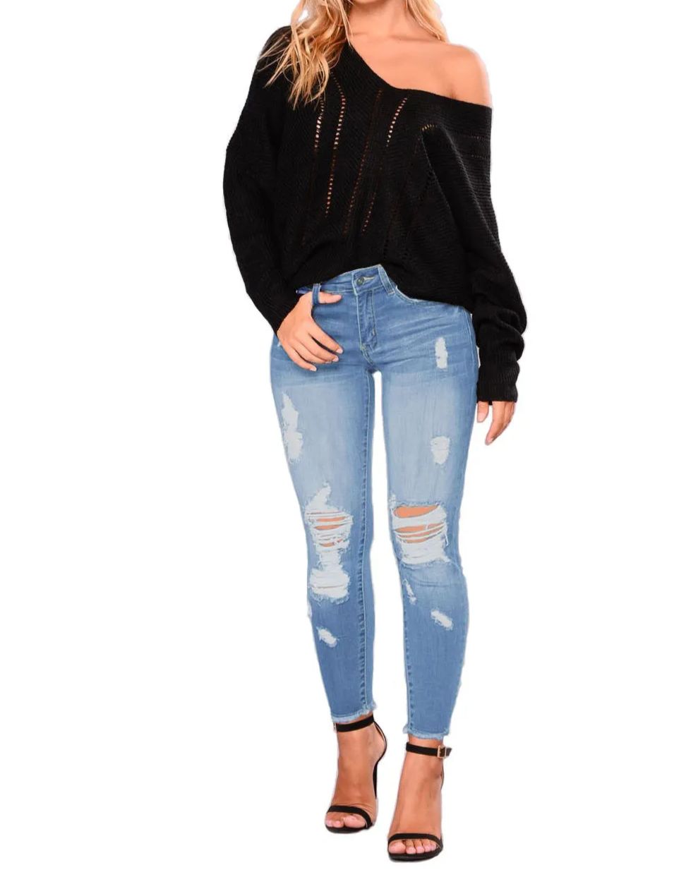 Women's Ripped Denim Pants-Curvy-Faja