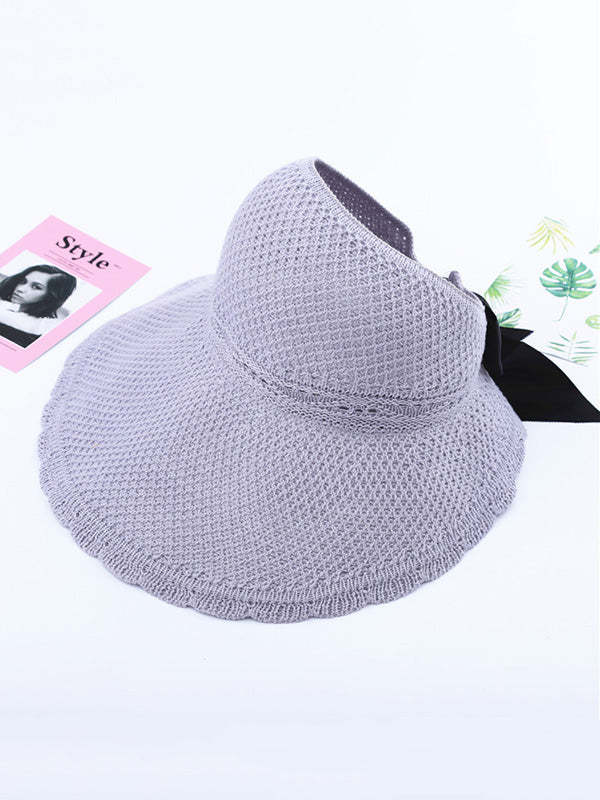 Solid Color Sunscreen Lace-Up Straw Woven Breathable Foldable Hat-Curvy-Faja