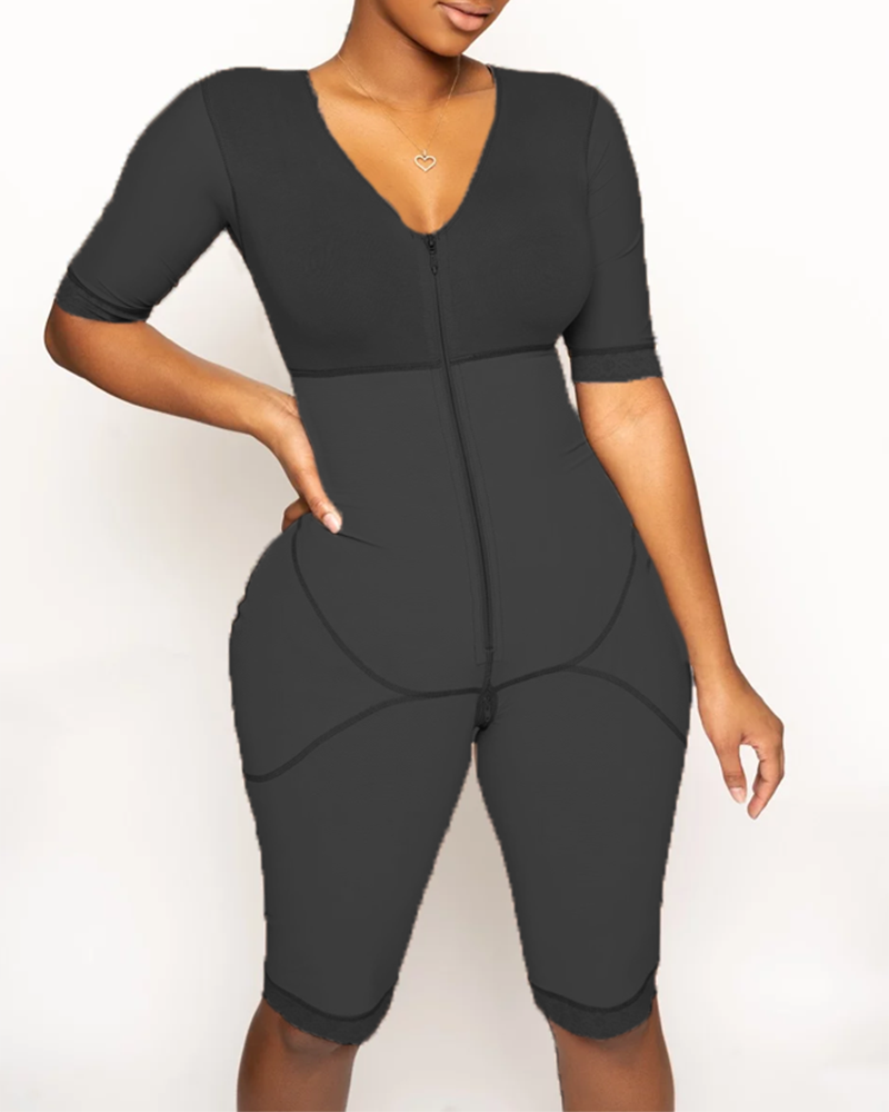 Full Body Bipper Bodysuit With Sleeves One-piece Postpartum Shapewear For Women Chest Cupport Hip Shaping Tummy Control Bodysuit-curvy-faja