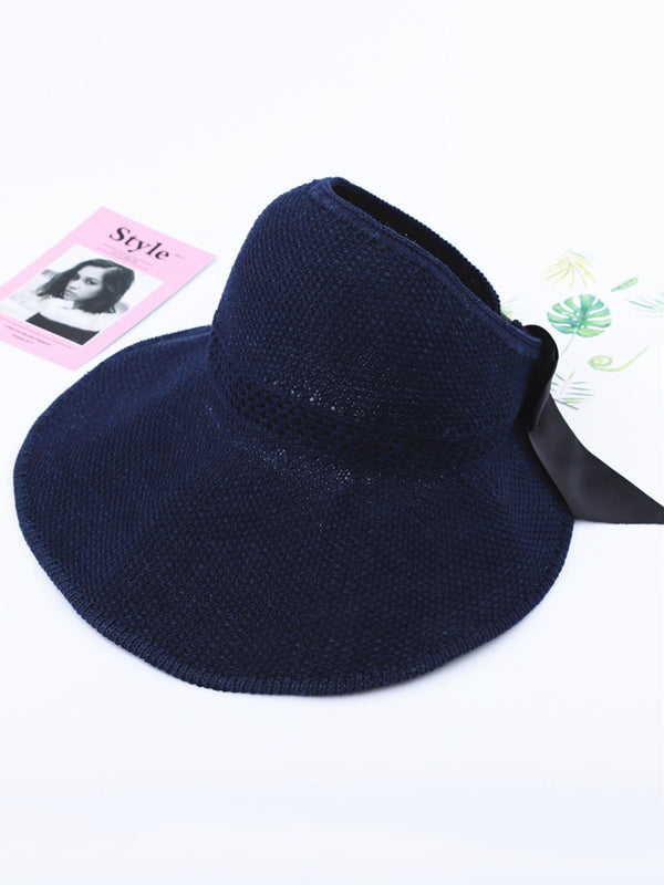 Solid Color Sunscreen Bow-Knot Straw Woven Breathable Foldable Hat-Curvy-Faja