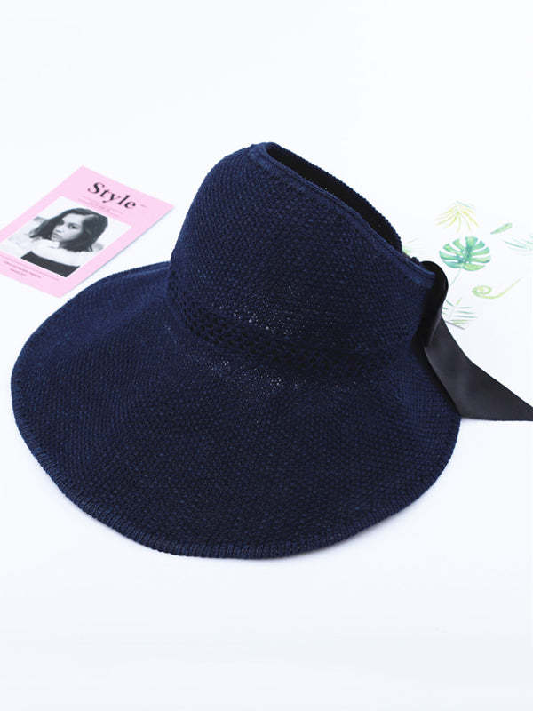 Solid Color Sunscreen Bow-Knot Straw Woven Breathable Foldable Hat-Curvy-Faja