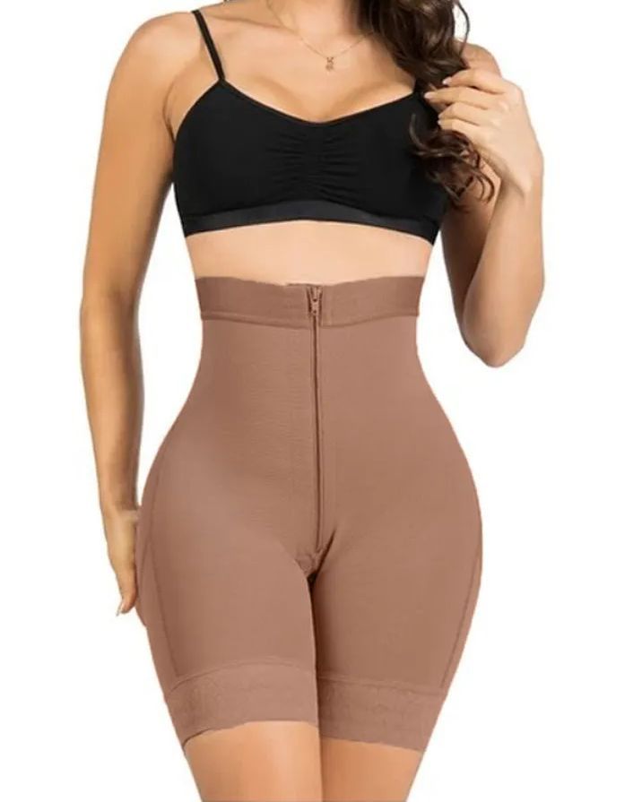 Womens High Waisted Butt Lifter Body Shaper Zipper Butt Pads Seamless Hip Enhancer Shorts-Curvy-Faja