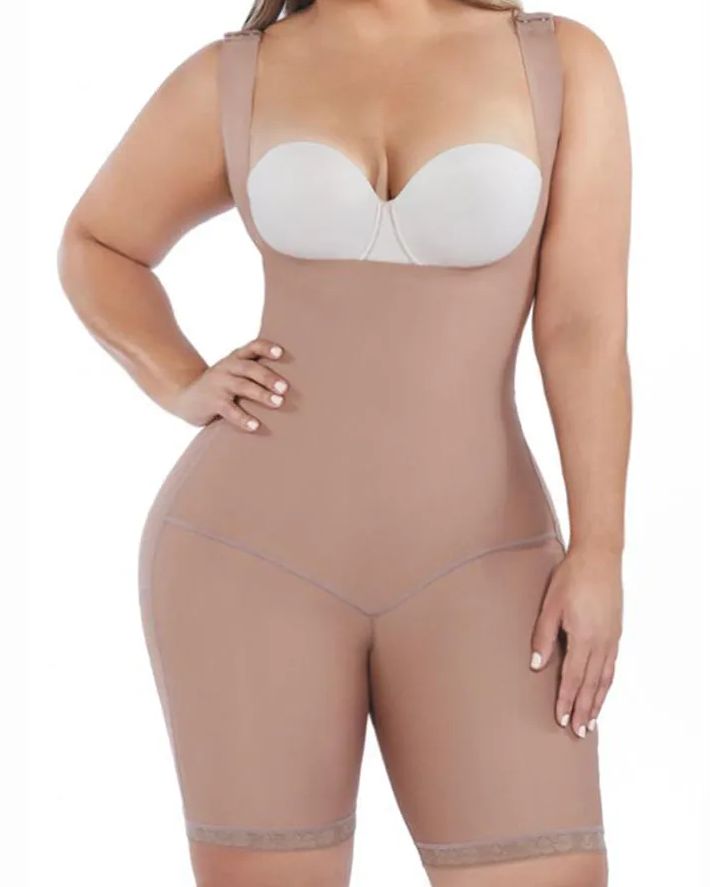 Butt Lifter Shapewear Bodysuit für Frauen Tummy Control Tanga Shorts Fajas,  Schulterfreier Body Shaper Plus Size Shapewear (Farbe : Skin, Größe : L)