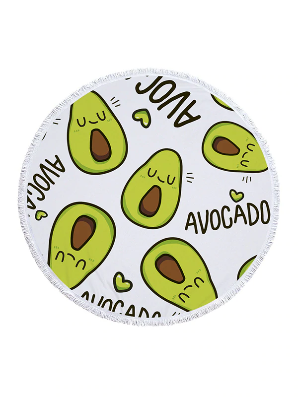 Avocado Print Round Shape Tasseled Soft Beach Mat-Curvy-Faja