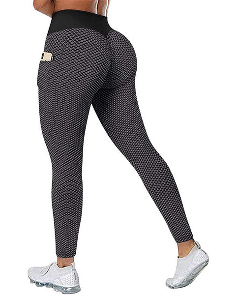 Large Size Honeycomb Bird's Eye Fabric Hip Lift Side Mobile Phone Pocket Leggings-Curvy-Faja
