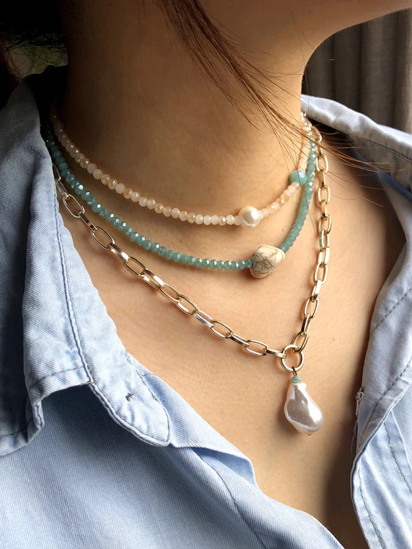 Punk Style Beaded Clavicle Fashion Multi-Layer Necklace-Curvy-Faja