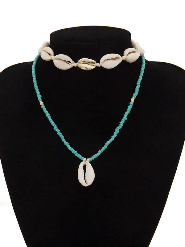 Personalized Ethnic Beaded Shell Double Layer Set Necklace-Curvy-Faja