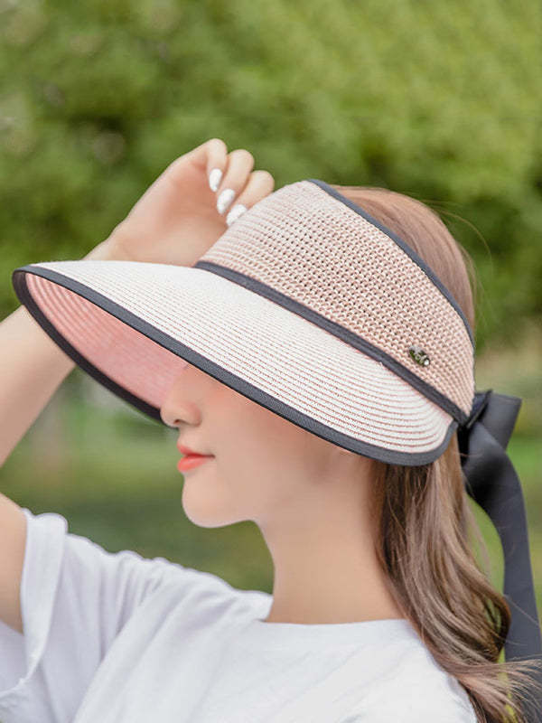 SOLID COLOR SUNSCREEN STRAW WOVEN BREATHABLE FOLDABLE CAP-Curvy-Faja