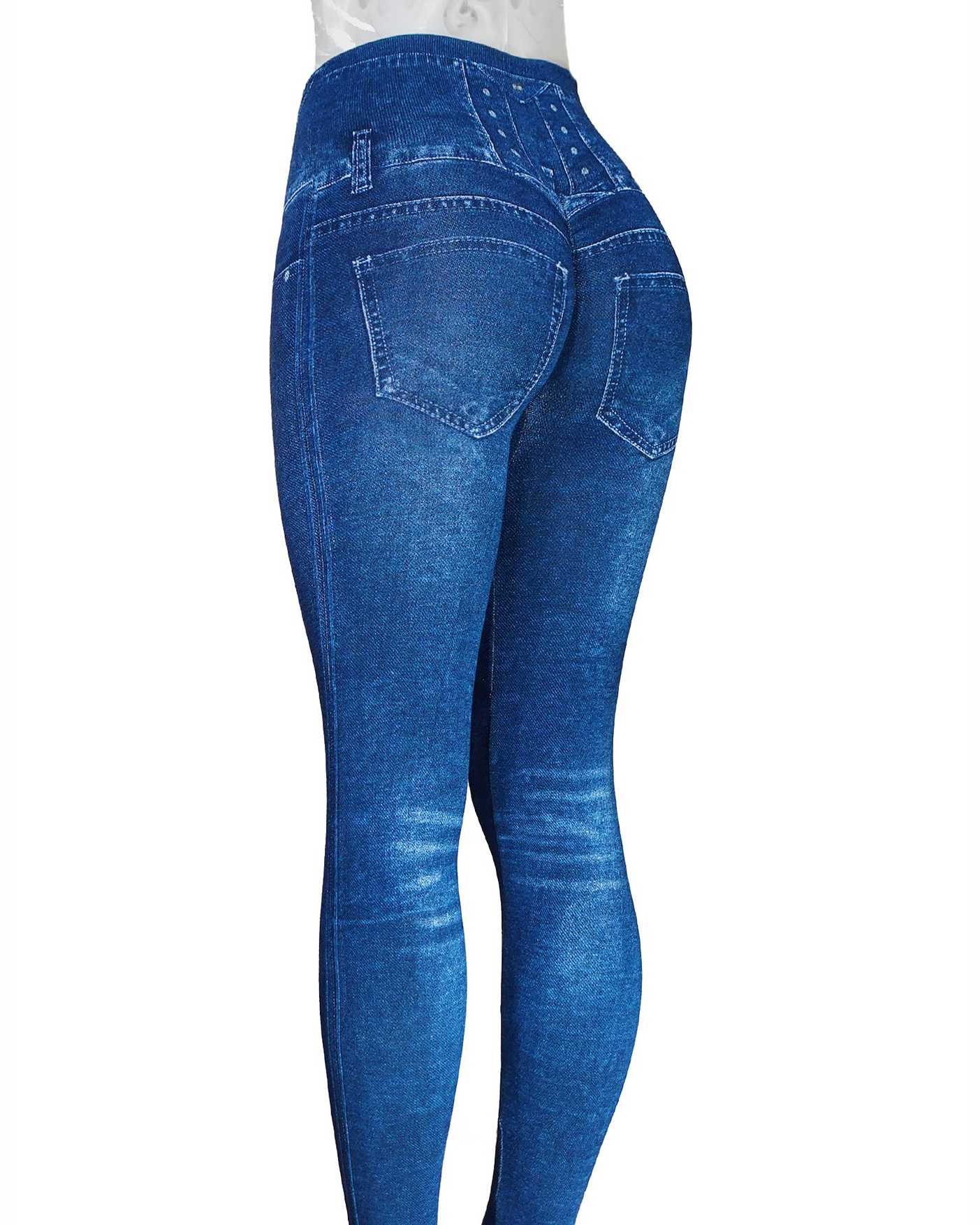 Blue "bella" Seamless Denim Scrunch Leggings Jeggings-Curvy-Faja
