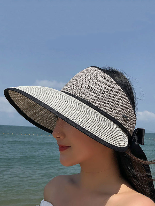SOLID COLOR SUNSCREEN STRAW WOVEN BREATHABLE FOLDABLE CAP-Curvy-Faja