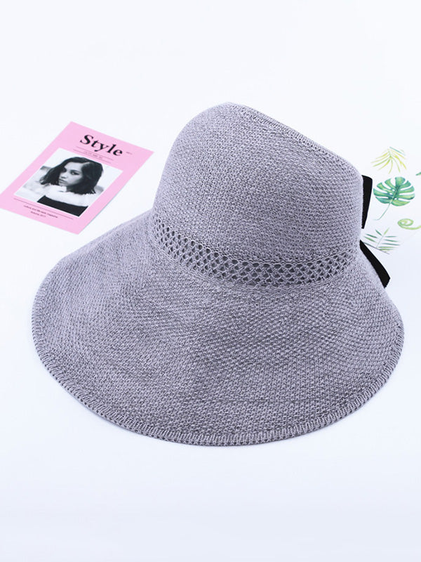 Solid Color Sunscreen Bow-Knot Straw Woven Breathable Foldable Hat-Curvy-Faja