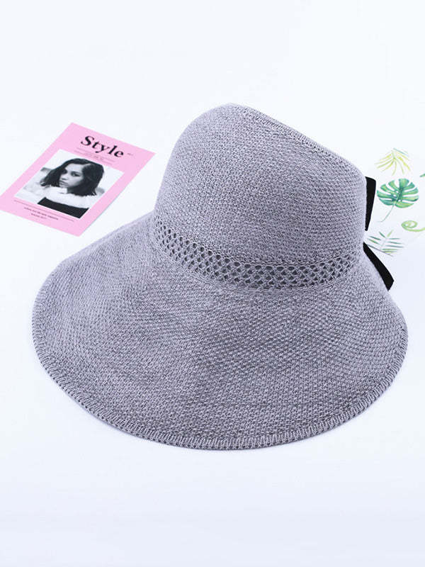 Solid Color Sunscreen Bow-Knot Straw Woven Breathable Foldable Hat-Curvy-Faja