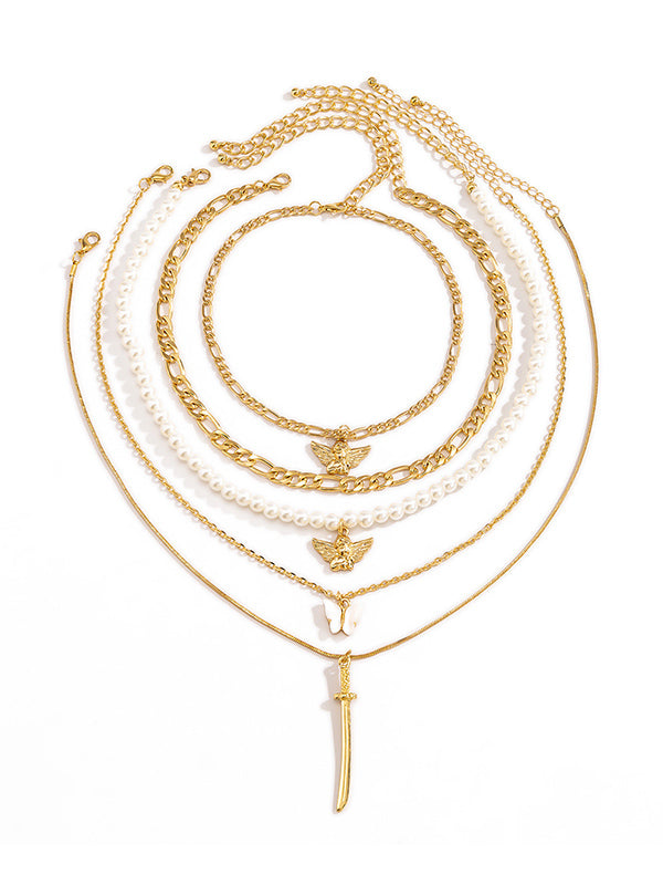 Retro Street Shooting Butterfly Punk Multi-Element Suit Necklace-curvy-faja