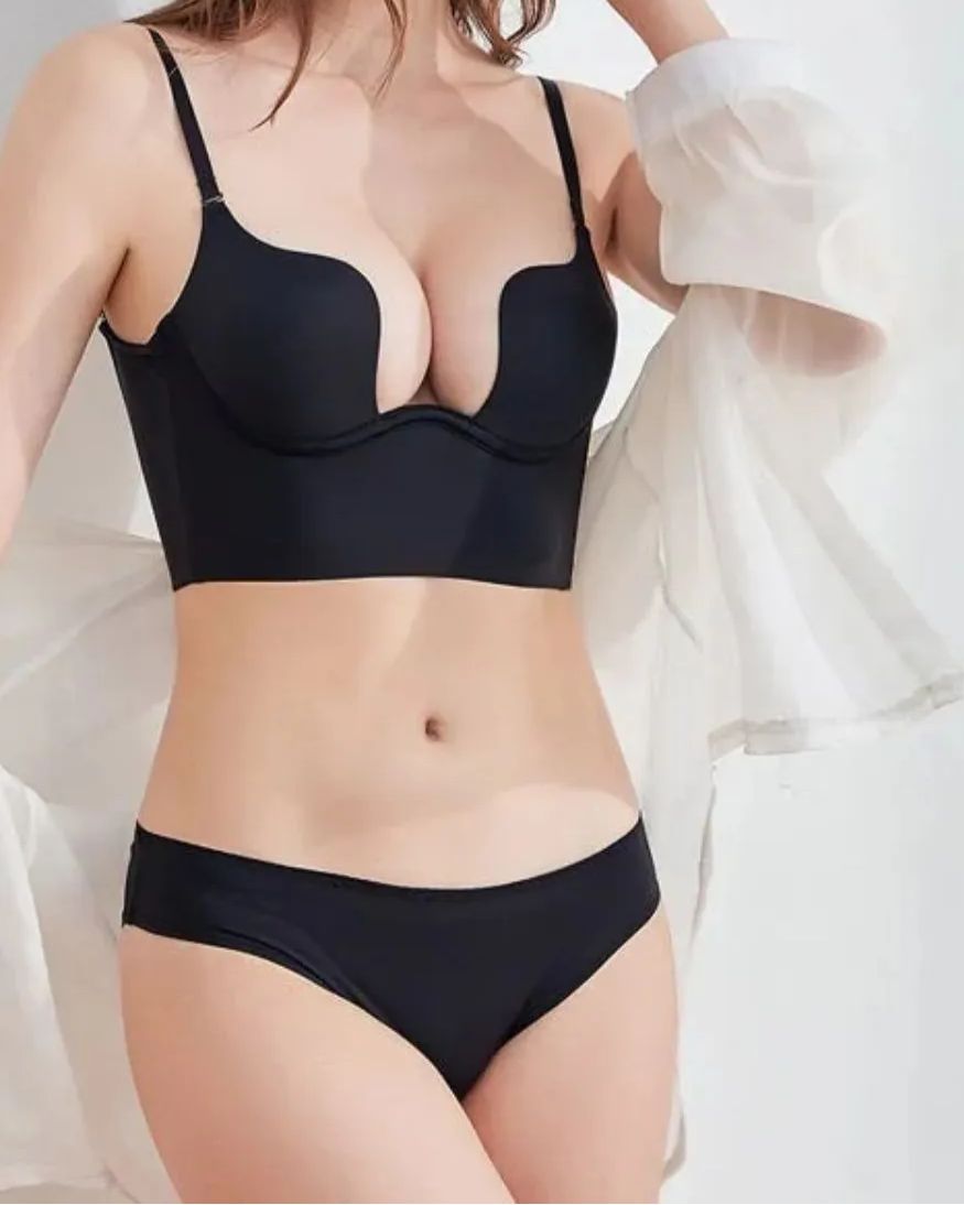 Push Up Low Back Plunge Bra Cleavage-Boosting Light Padding Bra Underwear-Curvy-Faja