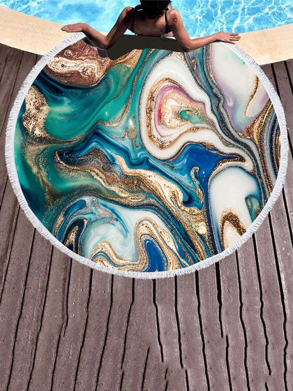 Colorful Marble Round Shape Tasseled Soft Beach Mat-Curvy-Faja