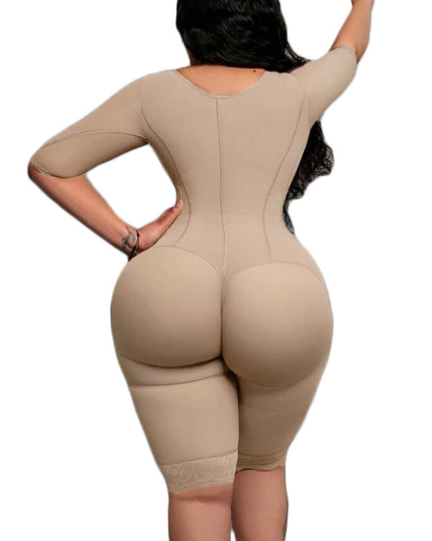 Full Body Support Arm Compression With Built In Bra Half Sleeve Mid Leg Bodysuit-Curvy-Faja
