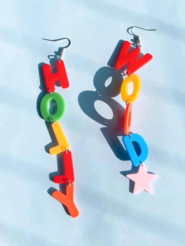 Colorful HOLLYWOOD Personalized Letter Earrings-Curvy-Faja
