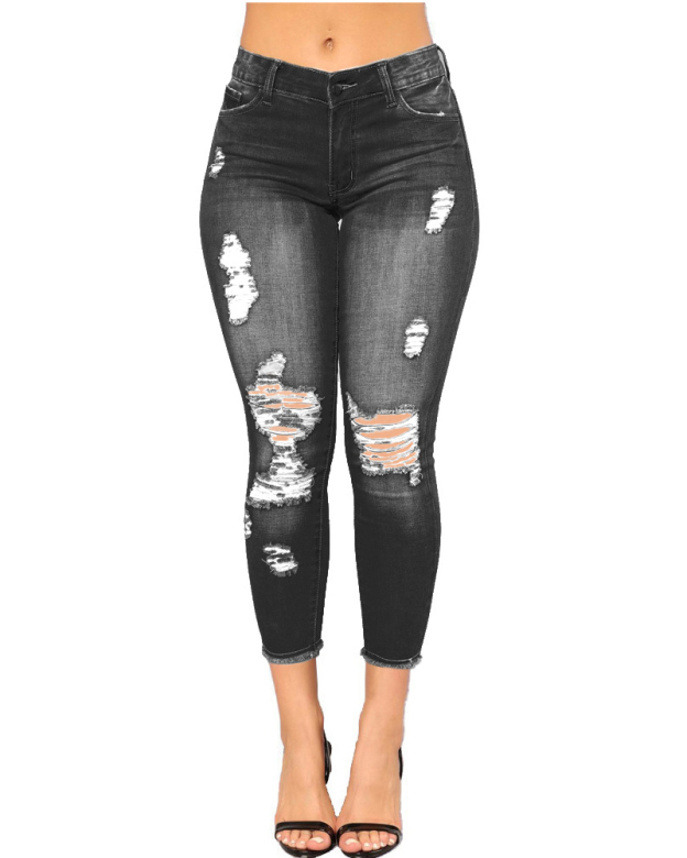 Women's Ripped Denim Pants-Curvy-Faja