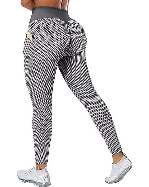 Large Size Honeycomb Bird's Eye Fabric Hip Lift Side Mobile Phone Pocket Leggings-curvy-faja