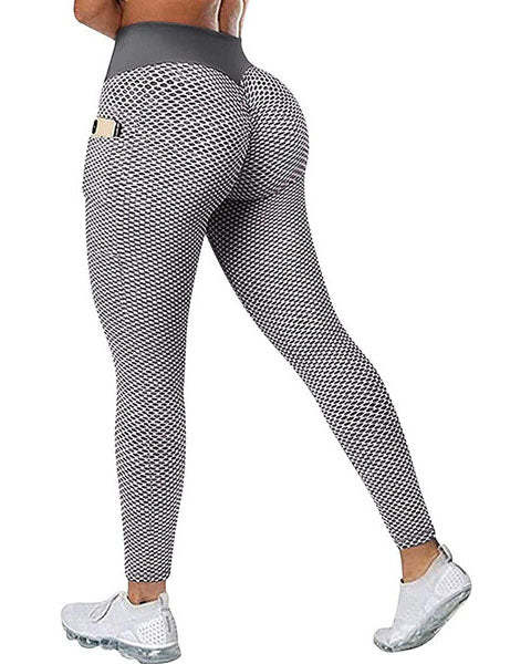 Large Size Honeycomb Bird's Eye Fabric Hip Lift Side Mobile Phone Pocket Leggings-Curvy-Faja