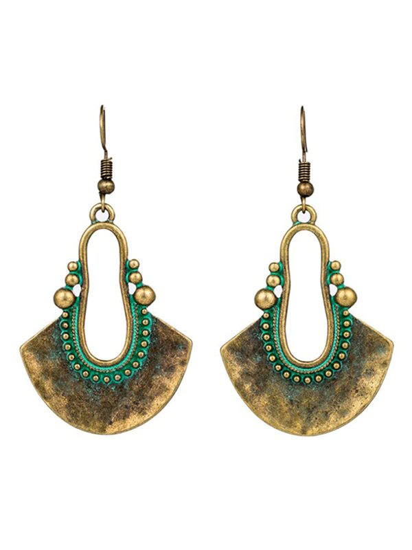 Vintage Fan-Shaped Hollow Turquoise Earrings-curvy-faja