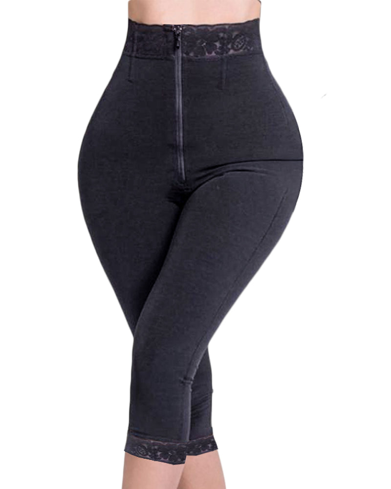 Double Compression High-Waisted Butt Lifting Shorts Knee Short And Lift Buttoks-Curvy-Faja