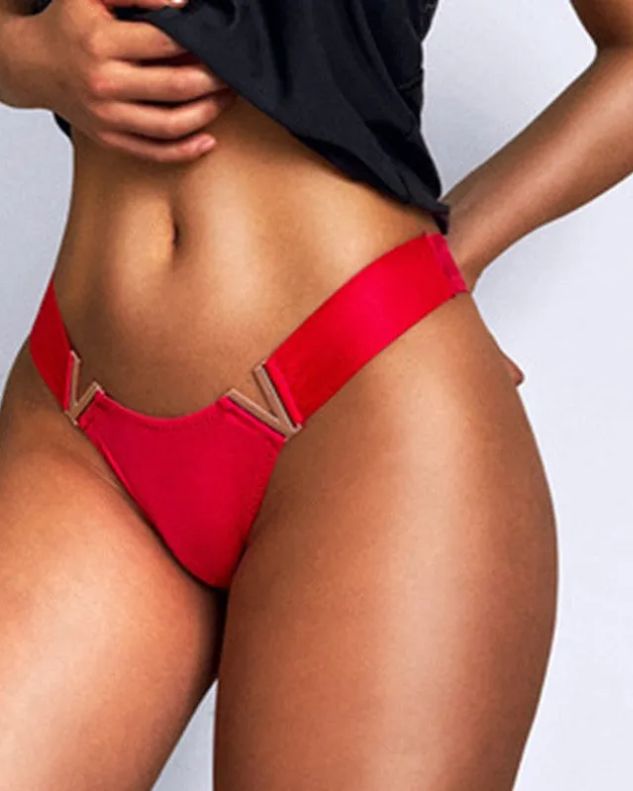 Female V Letter Solid Color Underwear-Curvy-Faja