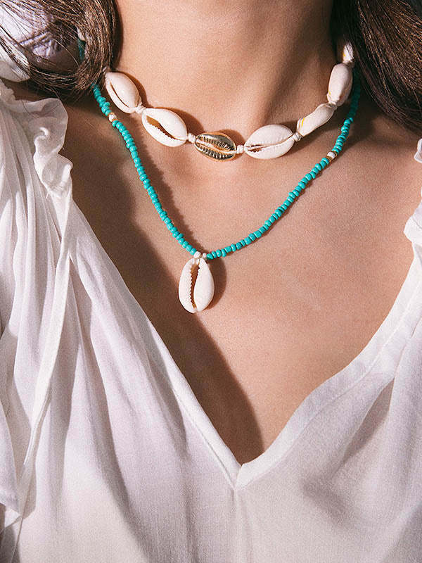 Personalized Ethnic Beaded Shell Double Layer Set Necklace-Curvy-Faja
