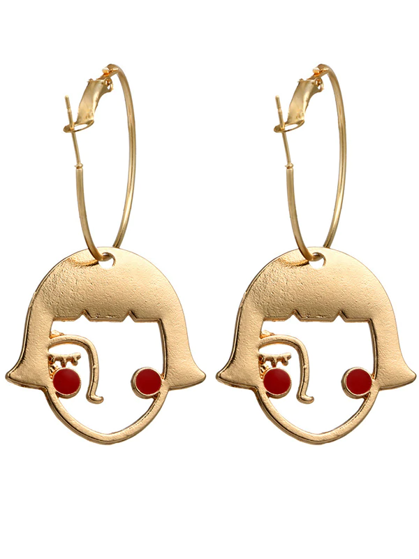 Fashion Creative Face Beaded Decorate Hollow Earrings-Curvy-Faja