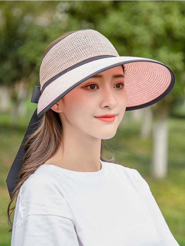 SOLID COLOR SUNSCREEN STRAW WOVEN BREATHABLE FOLDABLE CAP-Curvy-Faja