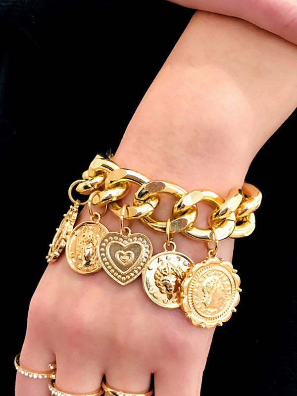 Retro Embossed Pendant Chain Geometric Punk Bracelet-Curvy-Faja