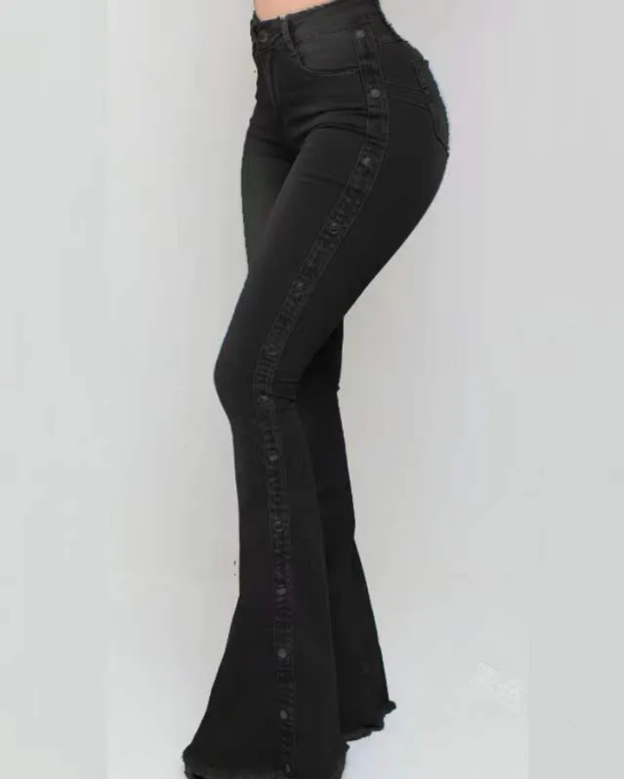 High Waist Stretch Mopping Flared Jeans-Curvy-Faja
