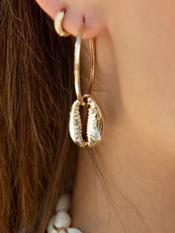 Fashion Trendy Shell Ear Hoop Earrings-curvy-faja