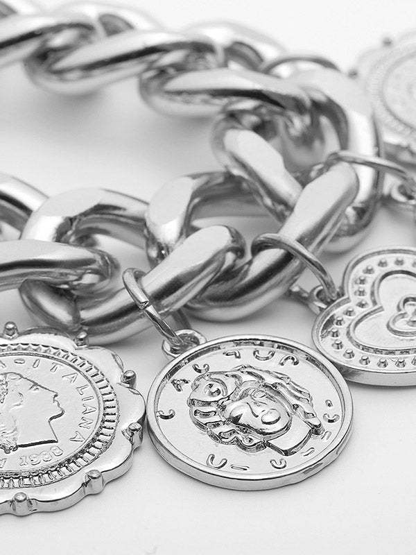 Retro Embossed Pendant Chain Geometric Punk Bracelet-Curvy-Faja