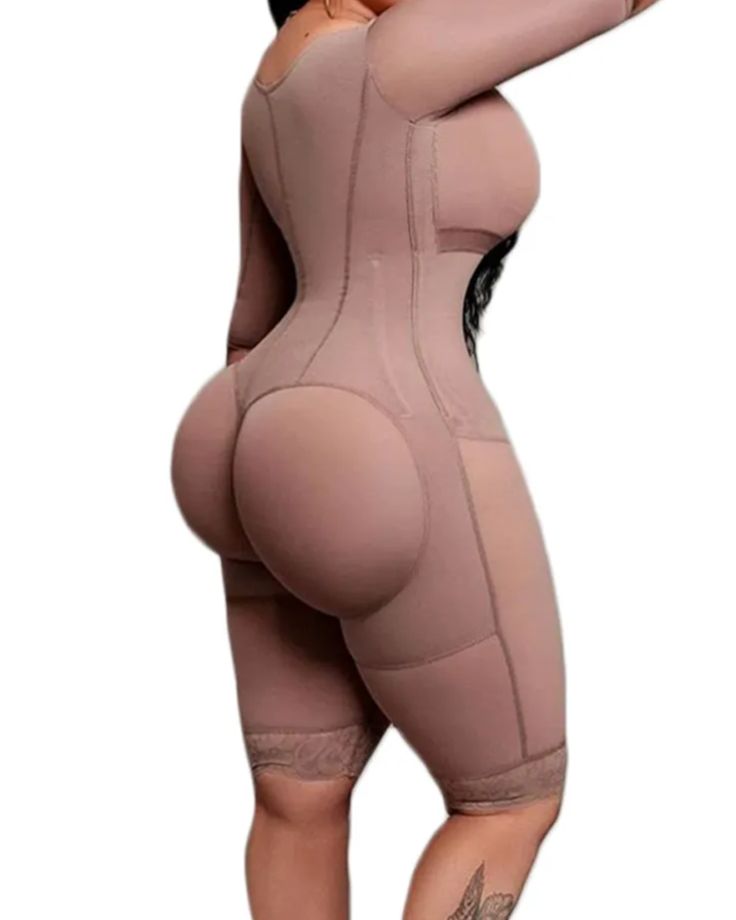 Full Body Support Arm Compression With Built In Bra Half Sleeve Mid Leg Bodysuit-Curvy-Faja