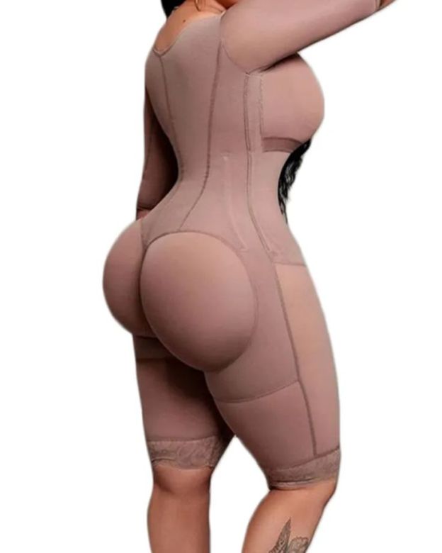 Full Body Support Arm Compression With Built In Bra Half Sleeve Mid Leg Bodysuit-Curvy-Faja