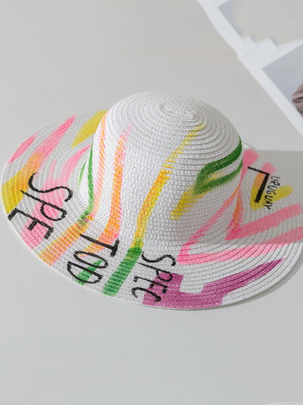 Parent-Child Lovely Straw Hand Drawn Doodle Painted Cartoon Painting Sunscreen Hat-Curvy-Faja