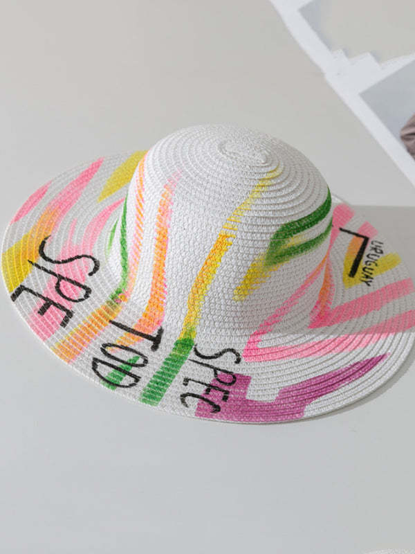 Parent-Child Lovely Straw Hand Drawn Doodle Painted Cartoon Painting Sunscreen Hat-Curvy-Faja