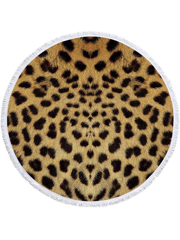 Stylish Animal Printed Round Shape Tasseled Soft Beach Mat-Curvy-Faja