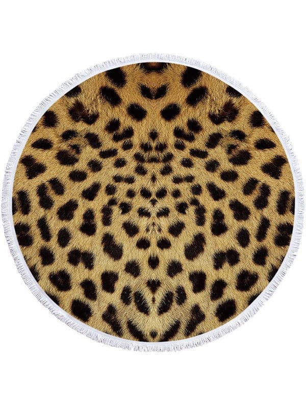 Stylish Animal Printed Round Shape Tasseled Soft Beach Mat-Curvy-Faja