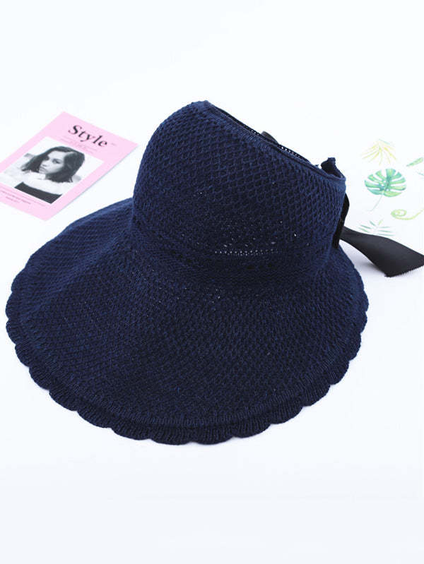 Solid Color Sunscreen Lace-Up Straw Woven Breathable Foldable Hat-Curvy-Faja