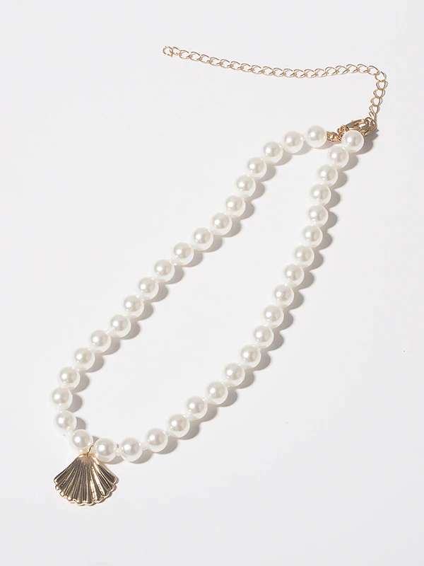 Simple Single-Layer Geometric Round Bead Scallop Necklace-Curvy-Faja