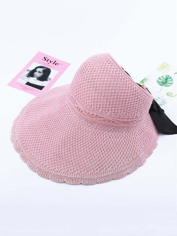 Solid Color Sunscreen Lace-Up Straw Woven Breathable Foldable Hat-Curvy-Faja