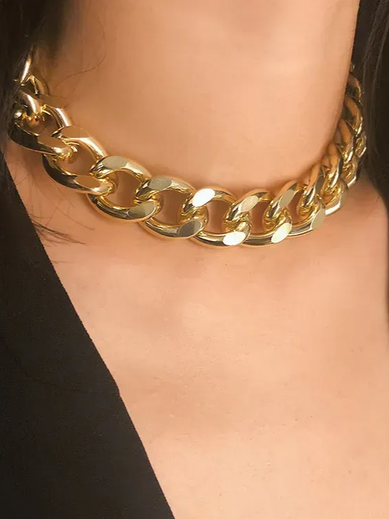 Punk Choker Hip Hop Big Chunky Aluminum Thick Chain Necklace-Curvy-Faja