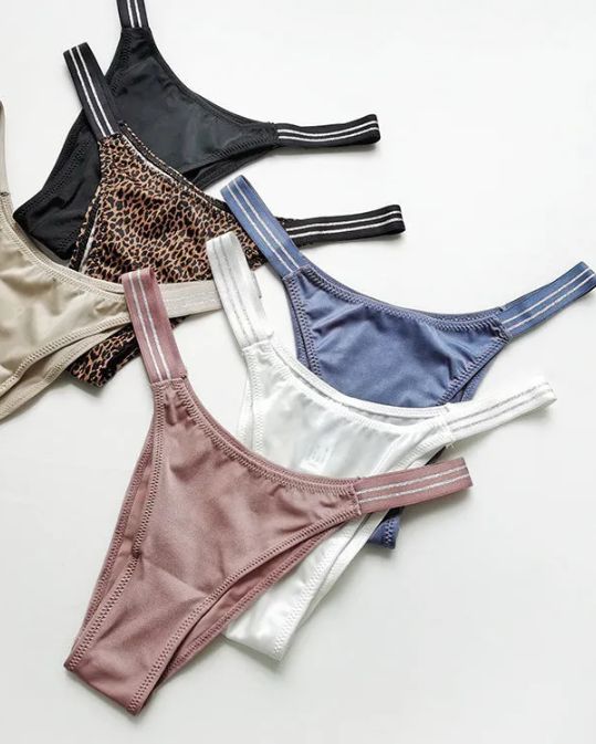 Female Glossy Dazzing Stripe T-back Underwears-Curvy-Faja