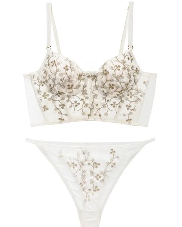 Embroidered Lace and Steel Bone Overlay French Lingerie Bra Set-Curvy-Faja