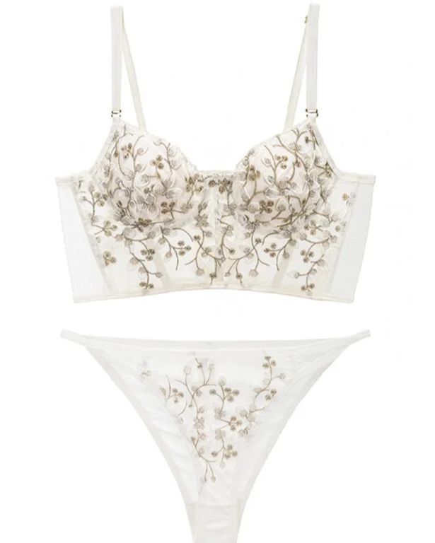 Embroidered Lace and Steel Bone Overlay French Lingerie Bra Set-Curvy-Faja