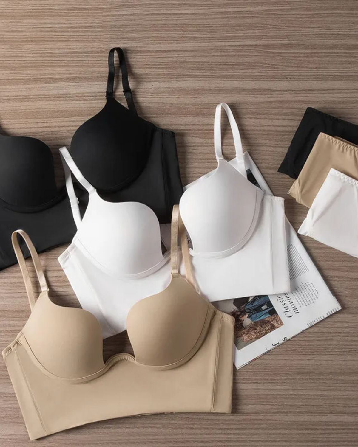 Push Up Low Back Plunge Bra Cleavage-Boosting Light Padding Bra Underwear-Curvy-Faja