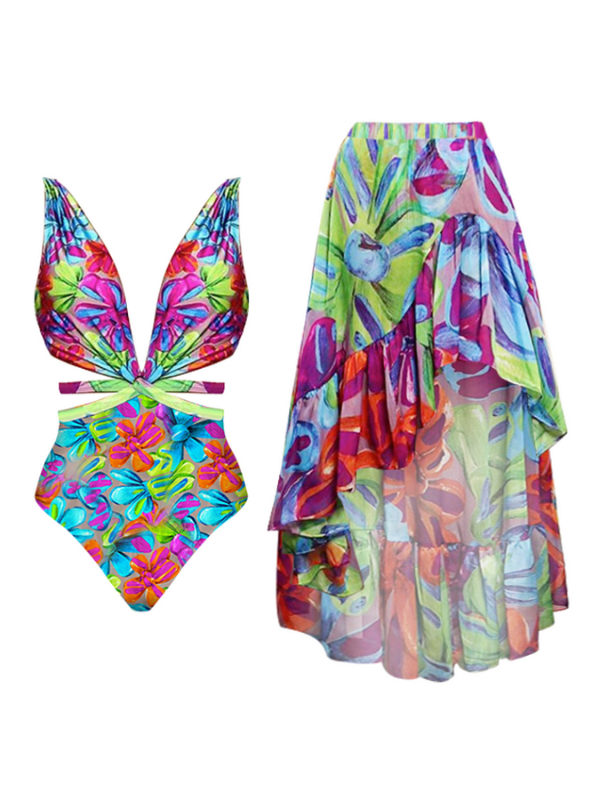 Nature Flarol Print Swimsuit